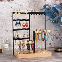 Porte Bijoux Présentoir à Bijoux en Metal et Bois Durable,Porte-Bijoux avec Plateau et Crochets,porte collier,Rangement Bijoux pour Chaînes