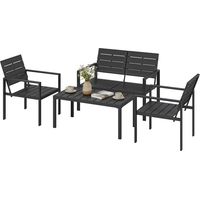 Canapé 2 places + 2 Fauteuils + Table Basse Jardin Noir 4 Personnes