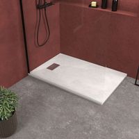 receveur de douche blanc effet pierre 90x140 cm et grille décor linéaire en inox