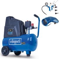 Scheppach Compresseur à air HC30o - 1100 W - Admission d'air 200 l/min - Cuve de 24 l - 8 bar - Sans huile & longue durée de vie - Avec 13 accessoires inclus