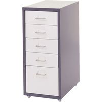 Caisson à roulettes en acier 5 tiroirs 69x28x41 cm gris foncé et blanc avec extension totale et porte-étiquettes 040010815