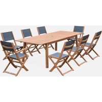 Set tavolo da giardino rettangolare allungabile in legno con 8 sedie