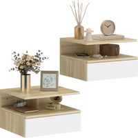 HOMCOM juego de 2 mesitas de noche flotantes con cajón, mesillas de noche dormitorio, montado en la pared, 35x32x22,5 cm, roble y blanco