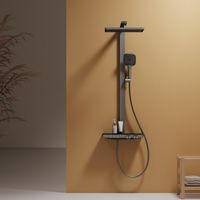 EMKE® Duschsystem mit Thermostat 36x24 cm Regenduschkopf Anthrazit Matt 4-Strahl Handbrause
