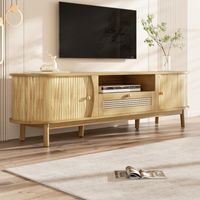 Meuble TV 165x37x46 cm avec portes et tiroirs élégants en rotin couleur bois naturel