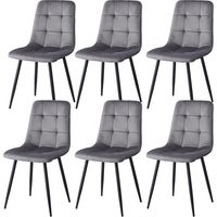 Wokaka Lot de 6 chaises - Chaises de salle à manger - Chaises en velours hollandais - Style vintage - Gris