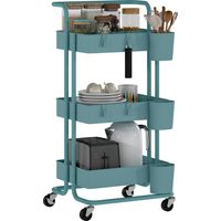 Carrito Auxiliar con Ruedas Carro de Almacenaje Multifuncional con Ganchos y Cajas Colgantes 42x38x86,5 cm Azul Verdoso