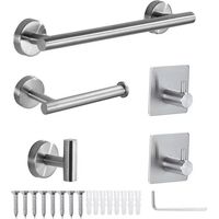 Juego de 5 piezas de accesorios de baño: toallero, portarrollos de papel higiénico, gancho adhesivo, juego de baño multifuncional plateado.