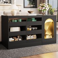 Buffet noir avec verre, 6 étagères coulissantes, 1 porte ajourée, pour cuisine, salle à manger, salon