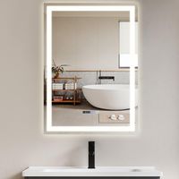 GBLY Espejo de baño con iluminación - LED 50 x 70 cm Espejo de pared de baño IP44 con interruptor táctil y reloj Espejo iluminado antihumedad con intensidad regulable de 3000K - 6500K