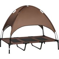Lit surélevé pour chien avec pare-soleil amovible en métal et tissu Oxford Café 122 x 92 x 108 cm - PANGIVO