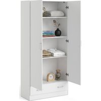 Dmora – Armoire 2 portes avec tiroir 79,4x35,7x170,4 cm – Panneau mélaminé blanc – Design moderne pour chambre ou espace réduit