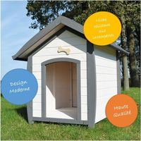 Niche chien en bois moderne étanche – Taille M 78 x 87 x 82 cm – Toit en bitume pour protection contre l'humidité – Design élégant – Bb-Loisiram