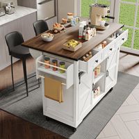 Îlot de cuisine, desserte avec plan de travail coulissant, meuble de cuisine, chariot de cuisine, desserte pour îlot de cuisine, desserte à quatre portes et deux tiroirs, desserte à quatre portes en i