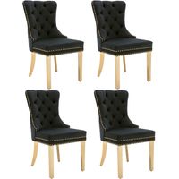 Chaise de salle à manger (Chaise de cuisine ou de salon avec anneaux de tirage ronds uniques au dossier, lot de 4), chaise rembourrée avec finition cloutée, pieds en acier inoxydable plaqué or, velour