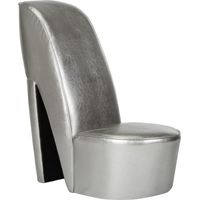 Vidaxl – Fauteuil crapaud en similicuir argenté – Design chic à talon haut – Rembourrage confortable – Charge max 110 kg