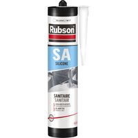 Rubson SA Mastic Sanitaire Blanc, Mastic silicone acétique contenant des antifongiques puissants, Joint sanitaire étanche pour tous matériaux émaillés, Cartouche de 300 ml