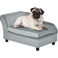 Canapé Chien Chat sur Pied avec Coffre de Rangement Style Moderne Coussin d'assise Amovible Grand Confort 76 x 45 x 43 cm gris clair
