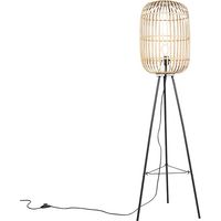 Qazqa – Lampadaire LED rustique en rotin ajouré – Hauteur 139 cm – Abat-jour diamètre 33 cm – Pour ampoule E27 – Intensité variable