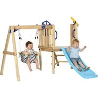 Columpio y Tobogán Infantil Exterior con Volante Telescopio para Niños de 18-48 Meses Natural