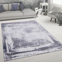 Paco Home Tapis De Salon Poils Ras Effet Usé Abstrait Tapis Vintage Style Moderne 60x100 cm, Gris 2