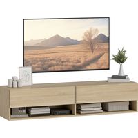 Mueble de TV Suspendido 2 Cajones Abatibles 2 Estantes Abiertos para Televisión 60 Pulgadas 140x32x31 cm Natural