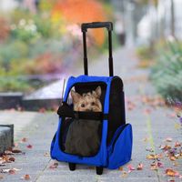 Sac à dos de transport 2 en 1 pour chiens et chats avec poches latérales, poignée télescopique et roulettes, 42 x 25 x 55 cm, bleu