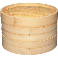 World Of Flavours Oriental Two Tier Large Bamboo Steamer and Lid