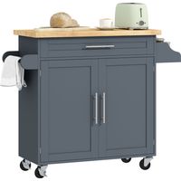 Carrello da Cucina in Legno con Cassetto, Portaspezie e Armadietto, 109x40x89 cm, Grigio e Color Legno