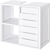 Mueble Bajo de Lavabo para Baño Suspendido Compacto con 2 Estantes Abiertos y Zona Cerrada 60x30x54 cm Blanco
