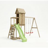 MaxPlay Holzklettergerüst mit Spielhaus, Doppelschaukel und Rutsche