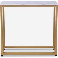 Consola moderna para recibidor móvil de metal 80x30x75cm Nigel - Efecto mármol blanco