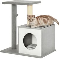 Albero Tiragraffi Multilivello per Gatti e Gattini con Cuccia e Colonna in Corda Sisal, Grigio, 59 x 39 x 62cm