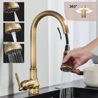 Zamery – Mitigeur de cuisine rétro en laiton et acier inoxydable 304 – Douchette extractible 3 fonctions – Débit 2 GPM – Installation rapide