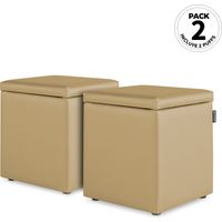 Pouf Cube Rangement Similicuir Beige PACK 2 UNITÉS Beige