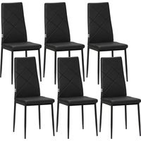 Set di 6 sedie da pranzo in similpelle – Schienale alto – Cuciture a rombi – Gambe in acciaio – Stile moderno – Nero