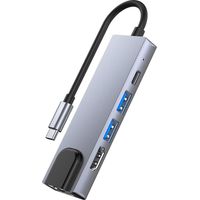 2007 5-in-1 USB C Hub Multi-function Type C Docking Station with 4K@30Hz HM+USB3.0/2.0+RJ45+87W Po