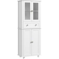 Alacena de Cocina Despensa Armario de Cocina con 2 Puertas de Vidrio Templado Cajón 61x35x168,5 cm Blanco