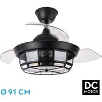 ABRILA-Ventilador DC Tornado Negro 3xE27 91D 3 lames rétractables 6 vitesses Control Remoto y Timer