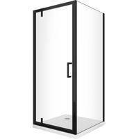 Duschkabine mit festem Seitenteil und schwenkbarer Rototranslattür mit asymmetrischen Stiften, 8 mm Glas H 200 in mattem Schwarz 120 (118-120) Feste Wand + Tür 75 (72-75)