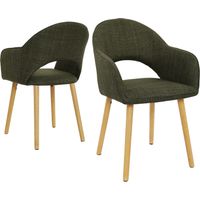 Goeurvant Komfortable Esszimmerstühle aus Leinenoptik-Stoff mit halbmondförmiger Rückenlehne und ergonomischen Armlehnen, die perfekte Kombination aus Halt und Stil - 2er-Set - Olivgrün
