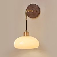 Milky White Glass Wall Sconce Mid Century Modern Nordic Stripe Wood Lamp Japanese Bedside Lighting for Living Room Bedroom