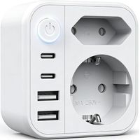 Multiprise USB, Multiprise Murale, Prise Multiple 6-en-1, Multiprise avec 2 Ports USB A & 2 USB C, Prise Murale avec Interrupteur, Double Prise pour Maison, Bureau, Voyage, Blanco