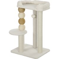 Tour gatti legno con lettino piattaforma pallina giocattolo peluche iuta beige 48,5x40x76 cm
