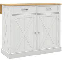 Îlot de cuisine mobile avec plan de travail en bois pliable, 2 portes, 2 tiroirs, étagère réglable et 4 roulettes, 105 x 60 x 90,5 cm, blanc. produit de haute qualité, durable et pratique.