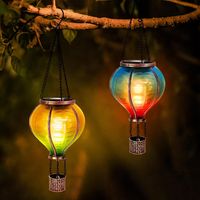 2er Pack Solar Heißluftballon, Gartendeko mit dekorativem Flammeneffekt, Solar LED Heißluftballon, Solarlaterne für Terrasse, Balkon, Pfosten, Weg, Rasen