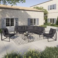 Conjunto de muebles bajos de jardín NAIROBI, 8 plazas, rinconera de acero gris antracita