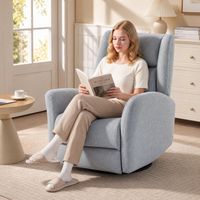 Fauteuil à bascule pivotant, tissu anti-rayures, assise large et profonde, gris clair, idéal pour le salon.
