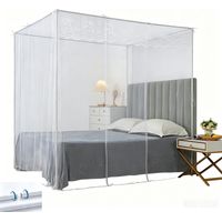 Himmelbettgestell 180 x 200 cm + Moskitonetz, Ständer und Vorhänge — Ideal fürs Schlafzimmer (Weiß)