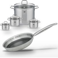 Batterie de cuisine avec 2 faitouts 12/14 cm 1 faitout 16 cm 1 faitout 26 cm et 1 poêle 28 cm Elo Collection Relief Solution Citrin